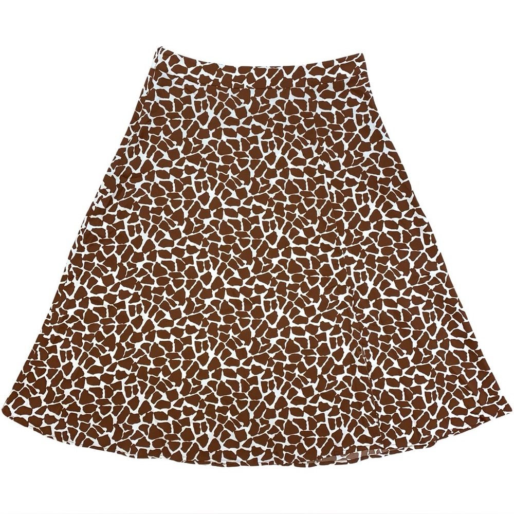 Giraffe Print Midi Skirt Animal Silky Size 12 XL Slit Statement Spring Office